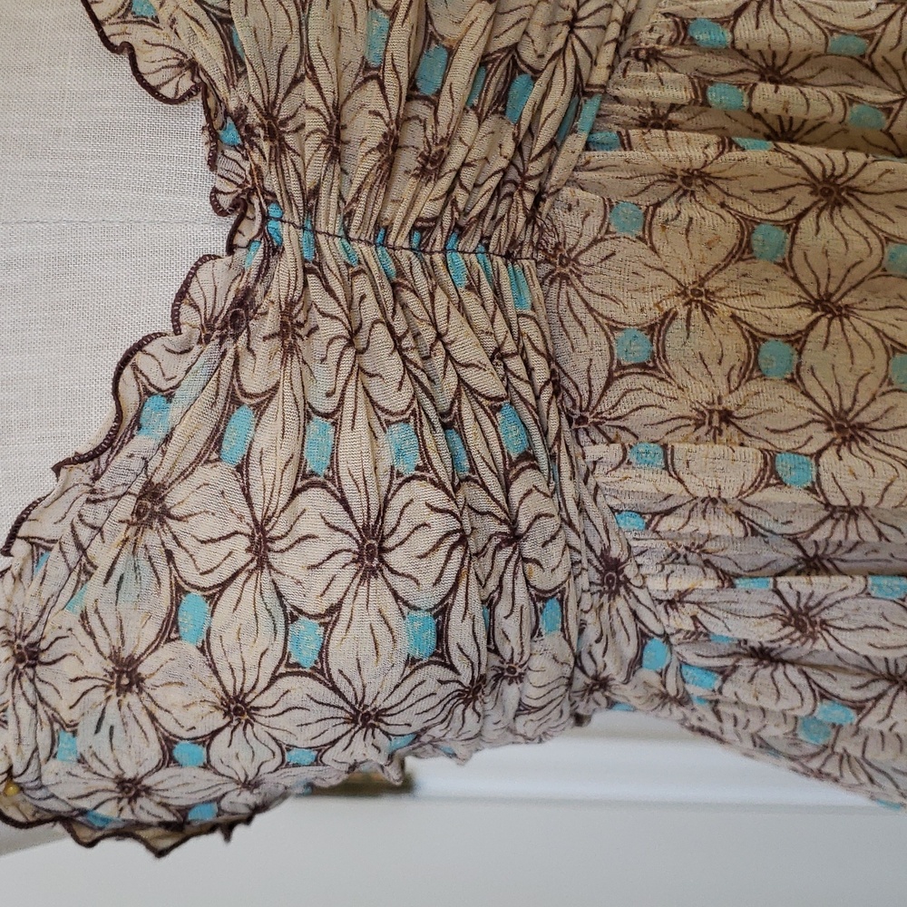 💐 Vintage Diane von Furstenberg Silk Strapless Boho Dress Beige Turquoise  • 8 - Picture 7 of 13